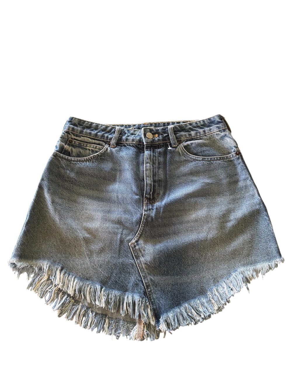 Free People We The Free Light Blue Frayed Hem Denim Skirt